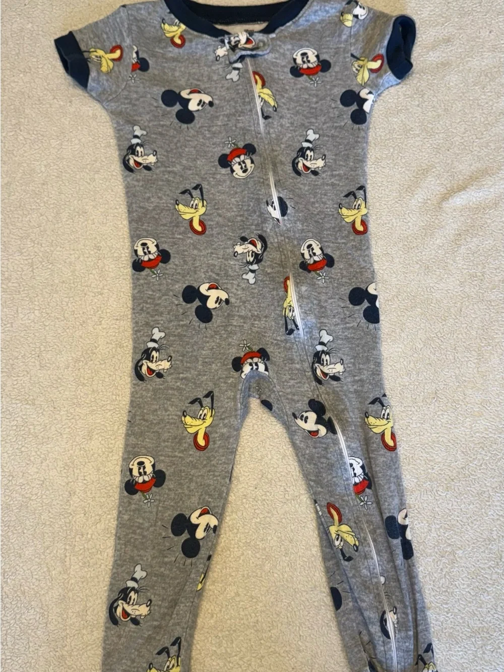 Disney Gray Mickey & Friends Zip Front One-Piece Footie
